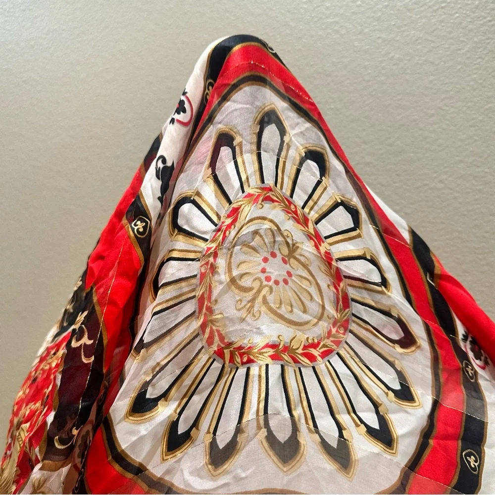 Red and Black Women's Scarf Faux Silk Vintage Chains Gold Fall Neck